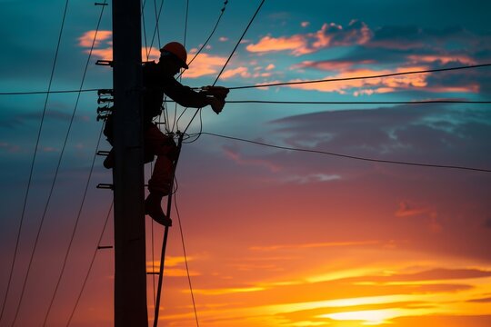 Electrician Working on a Power Pole
