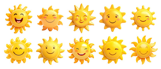 Smiling sun emoticon collection png set