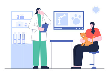 Veterinarian Give Consultation to Cat Owner Illustration