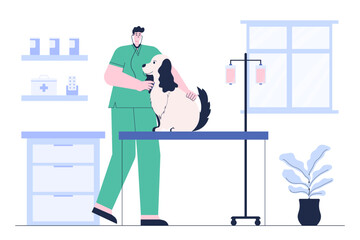 Veterinarian Examine a Dog Illustration