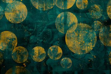A green and black background with circles on it,
A collage of different images including a blue dress and a woman in a blue dress

