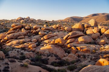 Giant boulders at sunset in Joshua Tree National Park, California, United States of America.