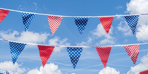 Obraz premium Festive Patriot Day decorations with red, white, and blue banners.