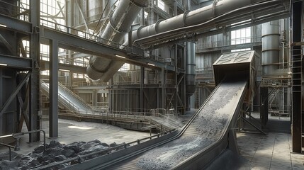 Factory for production of ceramic tiles. Conveyor line for ceramic tile at heavy plant