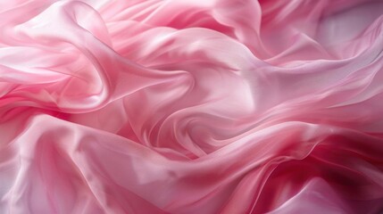 Obraz premium Pink chiffon fabric, flowing in soft waves, closeup, gentle lighting, smooth textures, ethereal and light, elegant movement