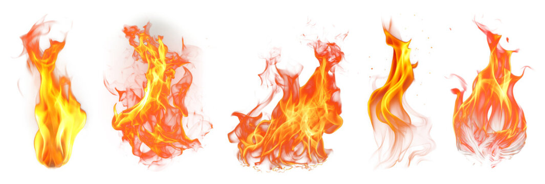 Realistic flames isolated transparent background png set