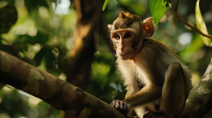 Fototapeta premium The southern pigtailed macaque is a mediumsized macaque that lives in southern Thailand Malaysia and Indonesia : Generative AI