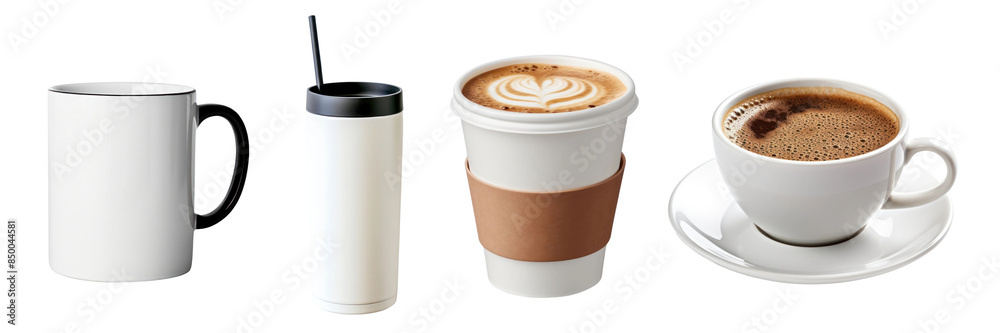 Sticker png assorted coffee cups and mugs set