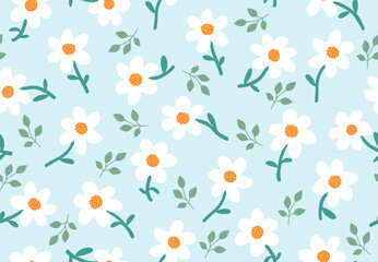 Cute daisy flower seamless pattern. 