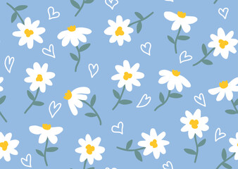 Cute daisy flower seamless pattern.