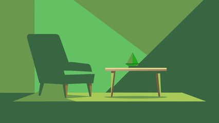 Fototapeta premium The peaceful and inviting ambiance of the serene room is accentuated by the presence of a modest chair and table.