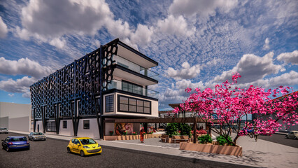 Desarrollo de proyecto inmobiliario, talleres, foro y área de comercio, con planta libre y parte al interior  © CESARANTONIO