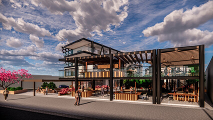 Desarrollo de proyecto inmobiliario, talleres, foro y área de comercio, con planta libre y parte al interior  © CESARANTONIO