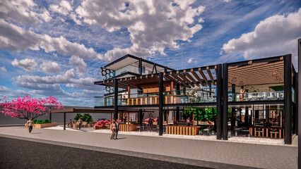 Desarrollo de proyecto inmobiliario, talleres, foro y área de comercio, con planta libre y parte al interior  © CESARANTONIO