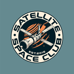 Galaxy satellite rocket radar spaceship Vintage Retro Badge logo © ifthikar