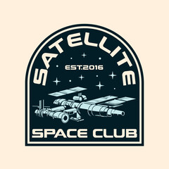 Galaxy satellite rocket radar spaceship Vintage Retro Badge logo