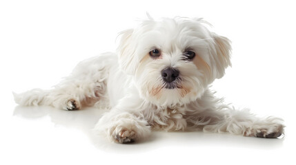 Delightful Maltese dog isolated on white background with a joyful and energetic demeanor