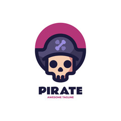 Vector Logo Illustration Pirate Simple Mascot Style.