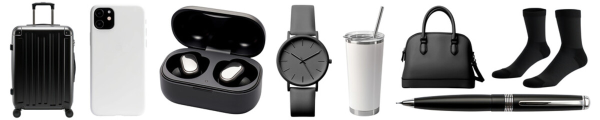 Fototapeta premium PNG Travel essentials and accessories set