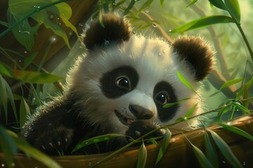 Obraz premium Adorable Panda Wildlife Scene. Conservation Messaging concept