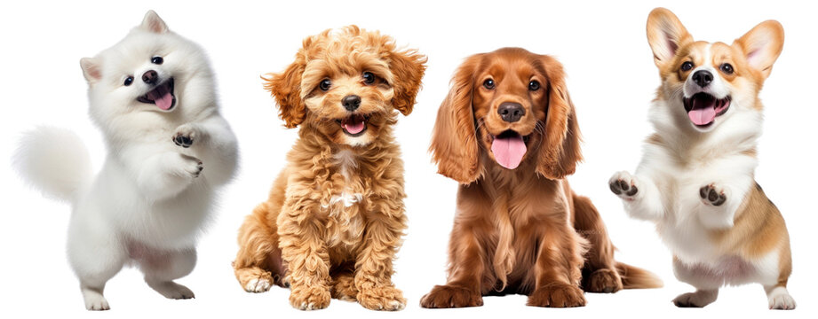 Happy cute puppies animal set