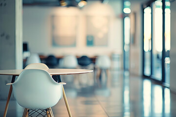 Artistic shallow depth of field blur of a contemporary office space interior
