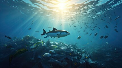 Fototapeta premium protect and preserve the oceans' natural resources concept, marine garbage, marine animals and garbage