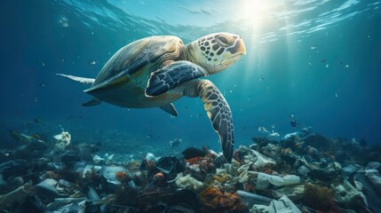 protect and preserve the oceans' natural resources concept, marine garbage, marine animals and garbage