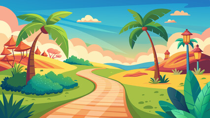 Crooked path and summer vibe vector illustration