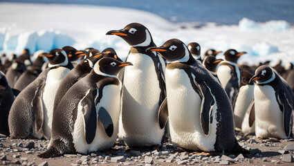  penguins standing on ice
