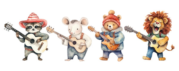 Obraz premium Animal characters play musical instruments set