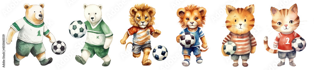 Poster diverse sportive animal characters set