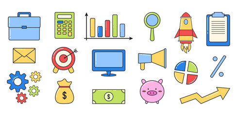 Flat cartoon business icon sticker printable illustration