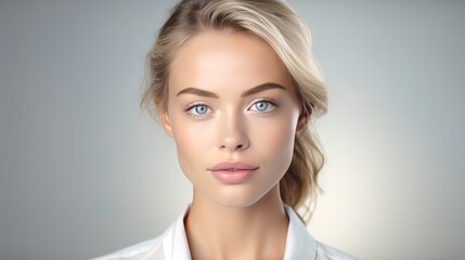 Fototapeta premium Woman with beautiful face on white background. 