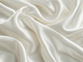 Obraz premium White Satin Elegance: Bridal Fabric Close-Up - Luxurious Texture, Minimalist Backdrop - Shiny Satin Visuals - High-Quality Wedding Fabric - Stunning Bridal Attire Photography