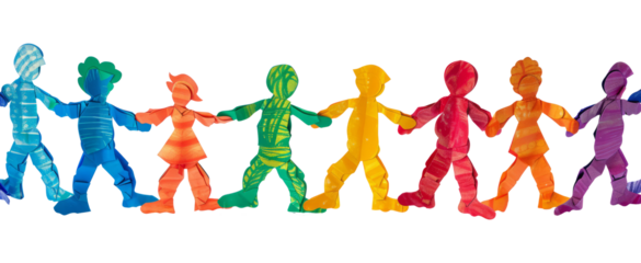 teamwork, colored paper people over transparent background