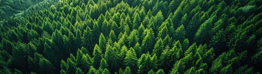 Aerial view of lush green forest with dense trees and vibrant foliage, showcasing the beauty of nature and tranquility of the wilderness.