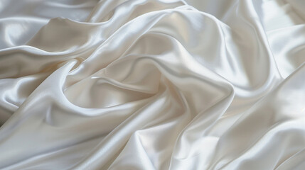 Fototapeta premium Luxurious Satin Fabric: Bridal White Sheen - Close-Up Detail, Minimal Background - Elegant Wedding Textures - Smooth Satin Imagery - Perfect for Bridal Fashion Inspiration