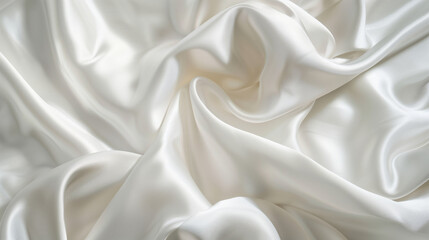 Fototapeta premium White Satin Elegance: Bridal Fabric Close-Up - Luxurious Texture, Minimalist Backdrop - Shiny Satin Visuals - High-Quality Wedding Fabric - Stunning Bridal Attire Photography