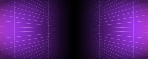 Fototapete Rund Warmes Lila Purple glowing neon wireframe background. Shining checkered vertical grid planes in perspective. Retro futuristic depth wallpaper. Arcade game sci fi matrix surface backdrop for poster, banner. Vector  © vika_k
