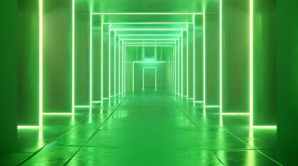This stunning futuristic green neon-lit tunnel offers an abstract take on concepts of technology and progress, perfect for an eye-catching wallpaper or background best-seller