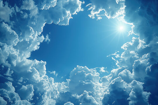 Sunbeams Radiating Through Fluffy Clouds
