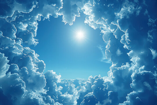 Sunbeams Radiating Through Fluffy Clouds