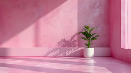 Beautiful background with pink walls and floor A place for a product advertising