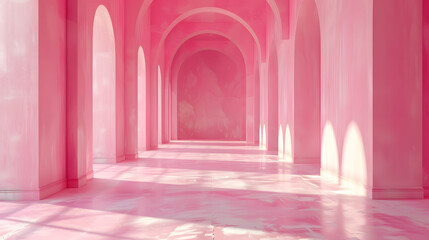 Beautiful background with pink walls and floor A place for a product advertising