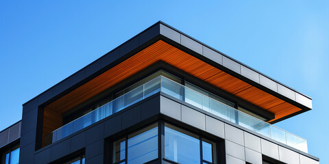 Contemporary Architectural Building Corner"
"Modern Apartment Exterior with Clean Lines Futuristic Data Center with Red Laser Lines"