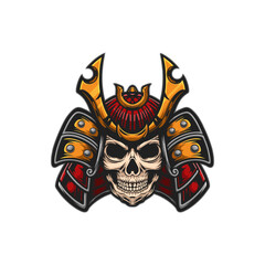 Samurai warrior mask. Traditional armor of japanese warrior. Vector illustration, shirt graphic