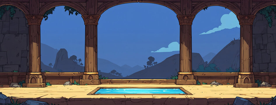 2D Hero Battle PvP Arena Background Casual Game Art Design.