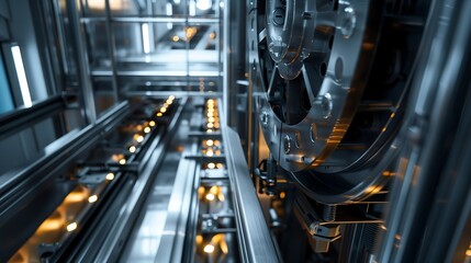 Fototapeta premium elevator system using pulley motion principles and dynamics of force in physics