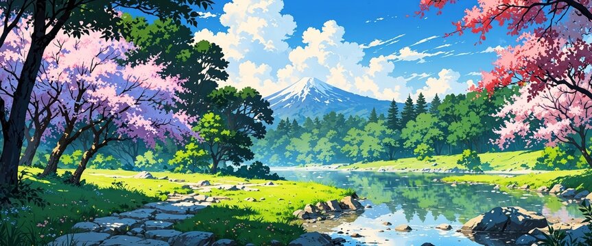 japanese anime nature landscape wallpaper hd aesthetic image.